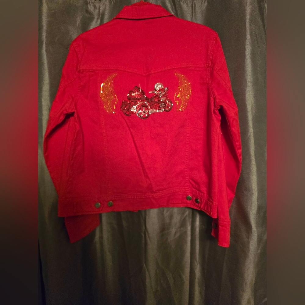 Kids Red Jean Jacket with Embroidered Design